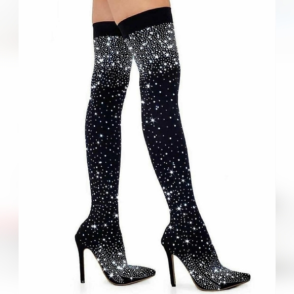 Hypnaughty Rhinestones Luxury Over Knee Boots - Picture 2 of 3